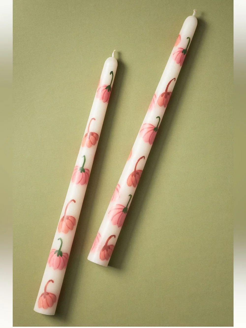 Anthropologie Fall Icons Taper Candles Set of 2 New Painted Pumpkins Rose Pink